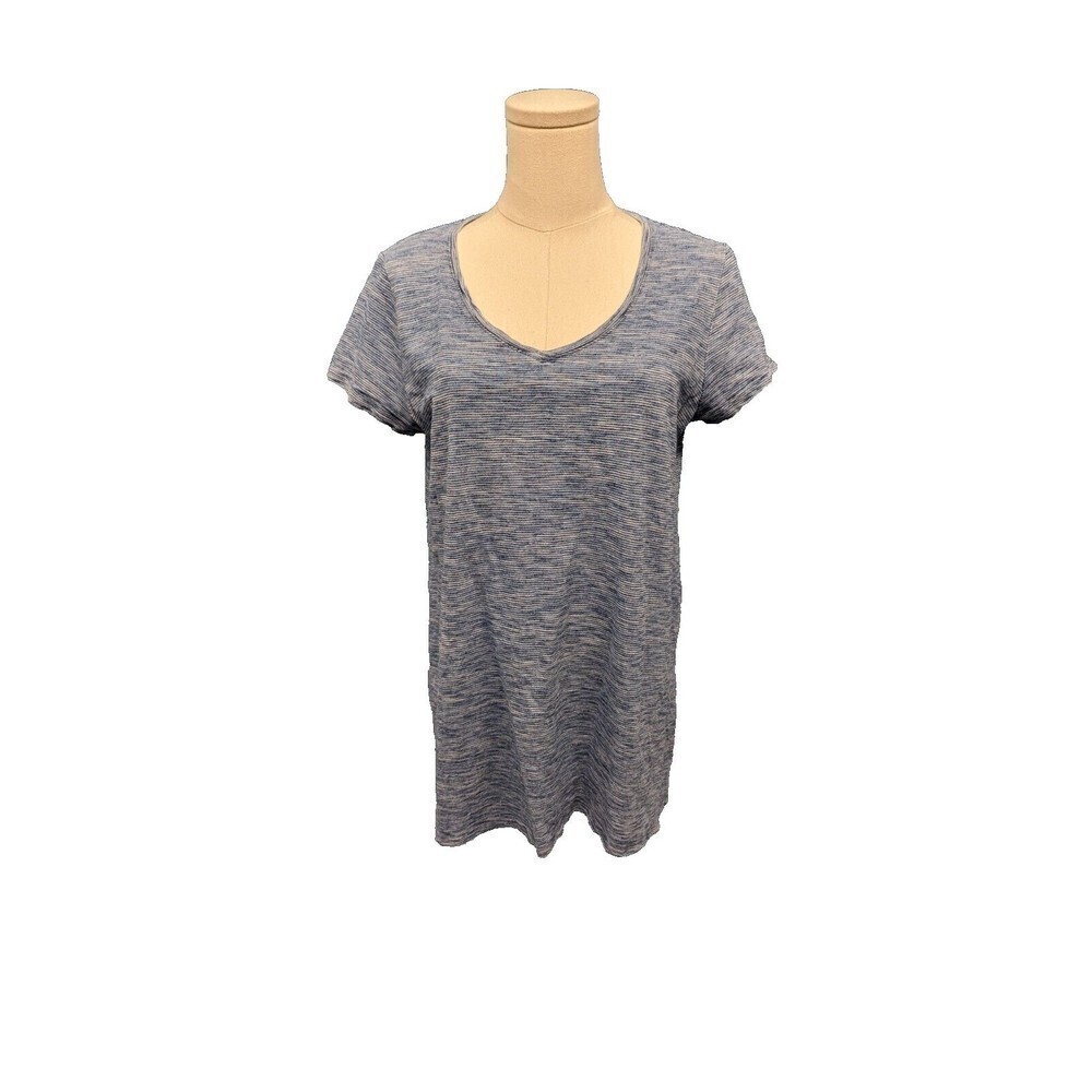 $89 Pure‎ Jill Indigo Striped Cotton Stretch Knit Short Sleeve Shirt Top Small